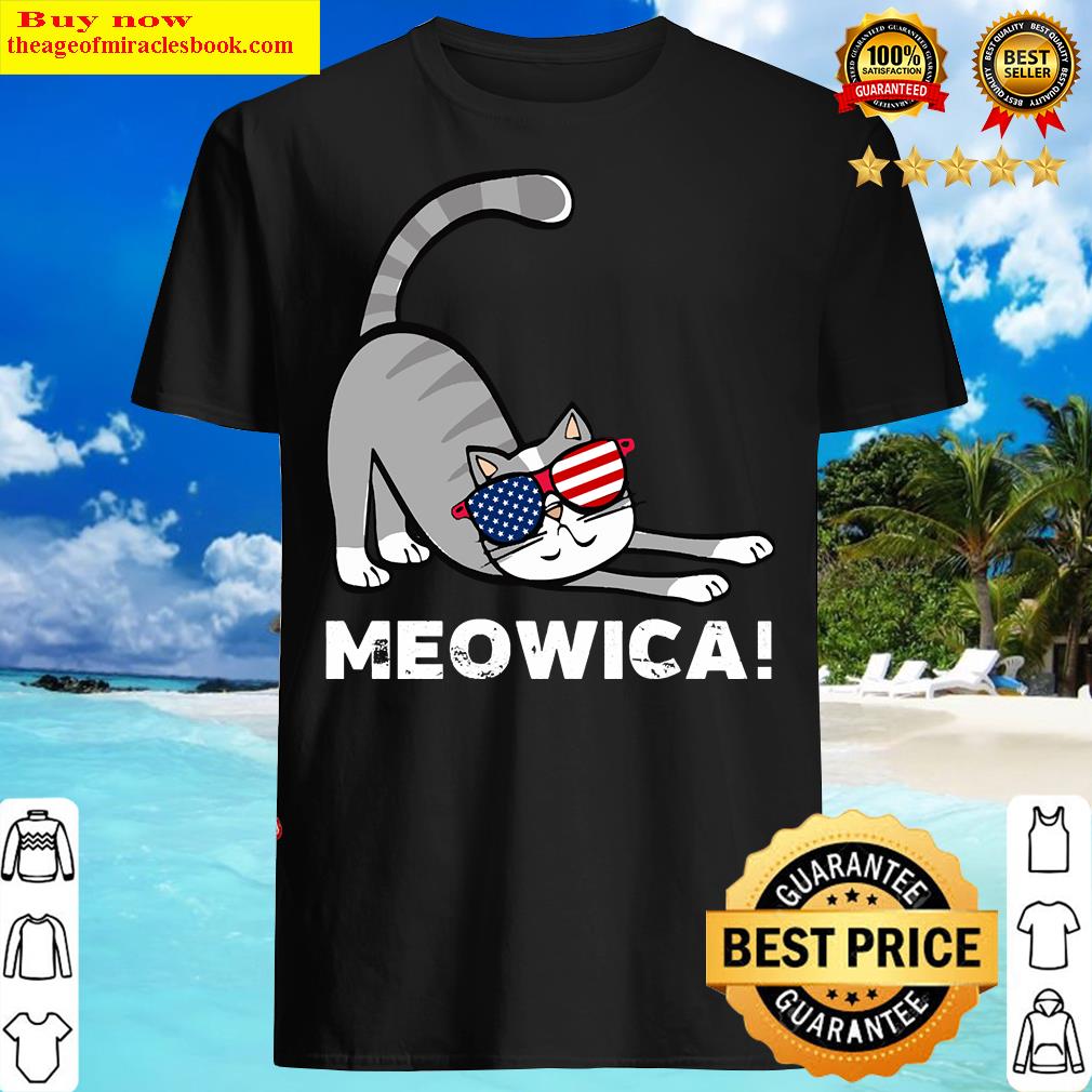 4th Of July Meowica Cat American Flag Glasses Kids Shirt