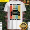 an old man with a jeep light shirt