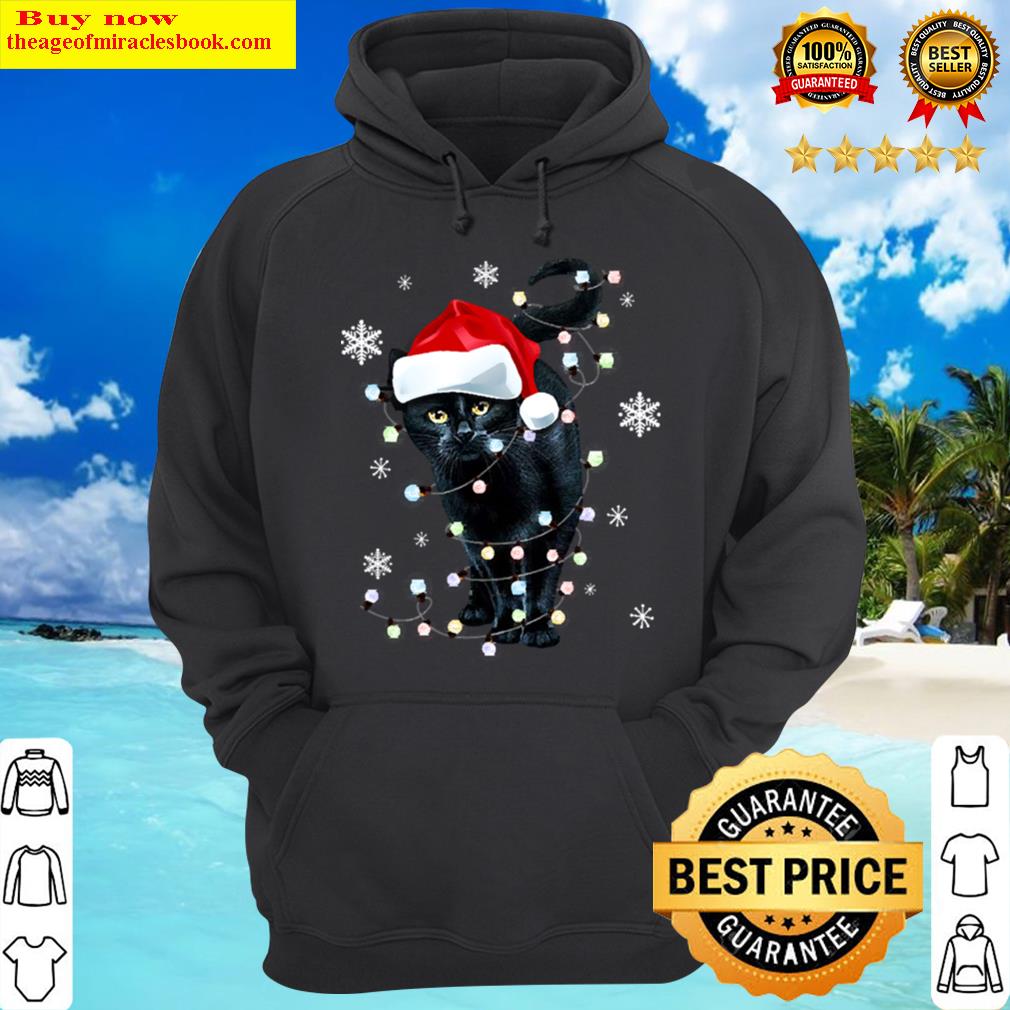 black cat christmas light cat lover christmas xmas idea hoodie