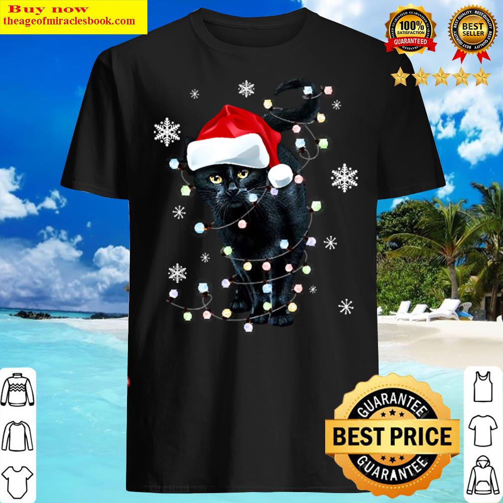 Black Cat Christmas Light Cat Lover Christmas Xmas Idea Shirt