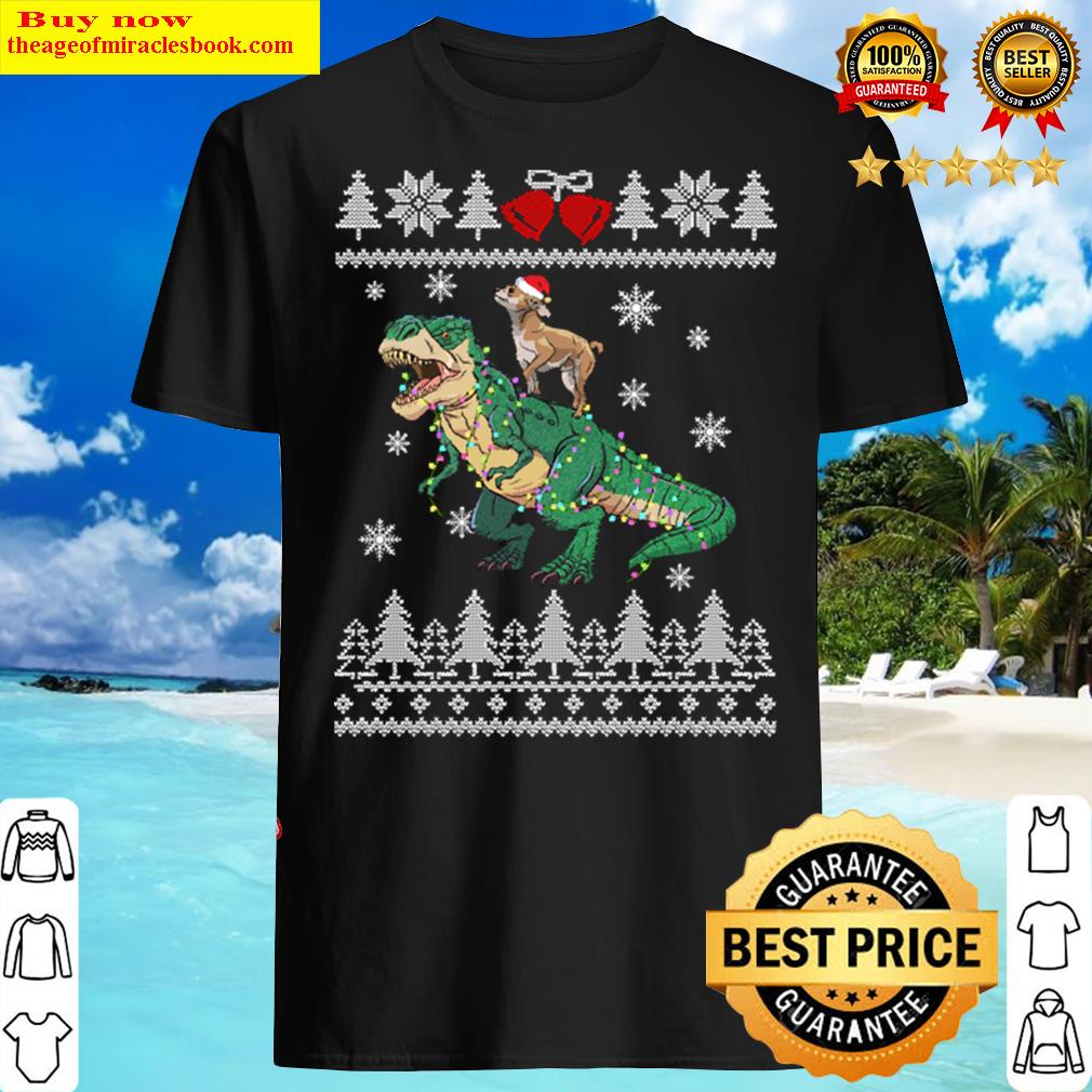 Chihuahua Riding T Rex Dinosaur Christmas Light Xmas T Rex Shirt