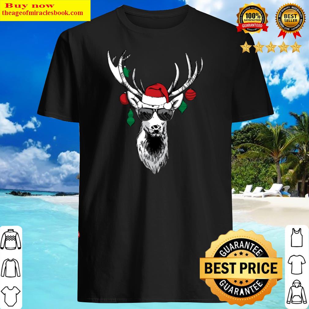 Cool Reindeer With Sunglasses Funny Christmas Design Shirt