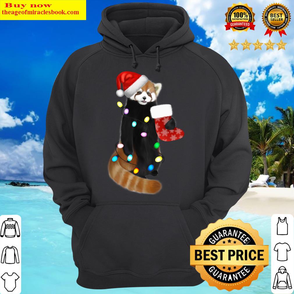 cute christmas red panda in santa hat hoodie