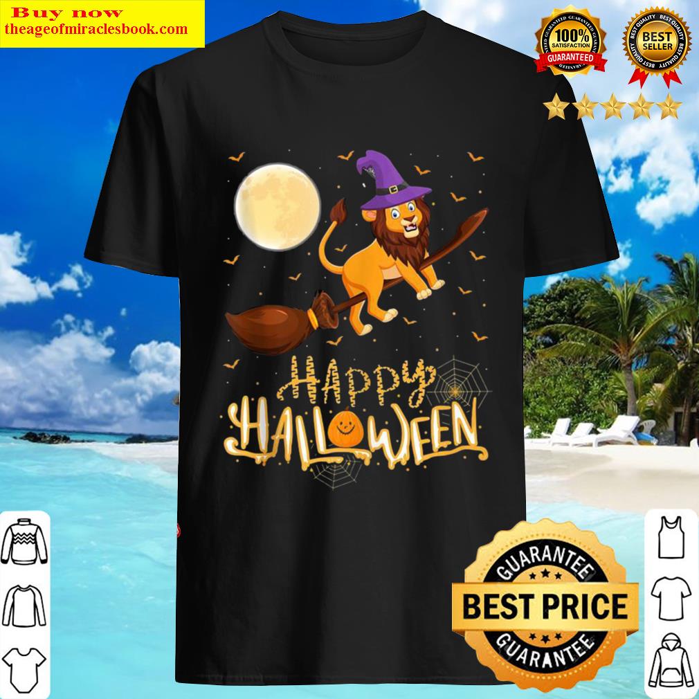 Funny Lion Ride Witch Shotgun Lion Halloween Shirt