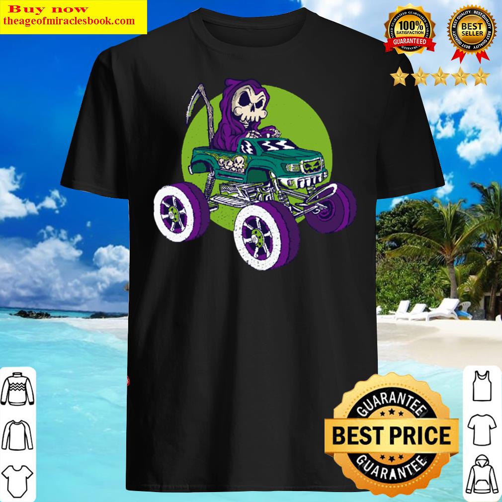 Grim Reaper Driving A Monster Truck Halloween Cartoon Shirt