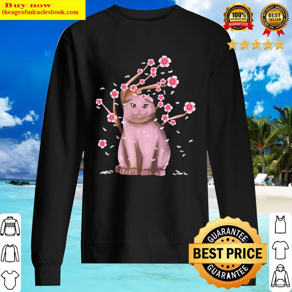 Scottish Fold Cat Gift Japanese Cherry Blossom Flower Sweater