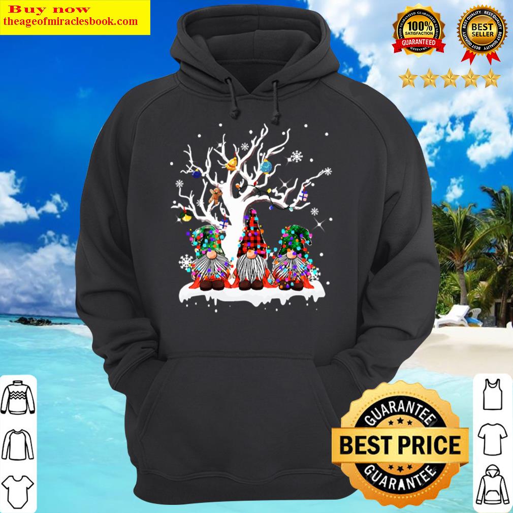 three gnome buffalo plaid christmas tree light ugly santa hat shirt hoodie