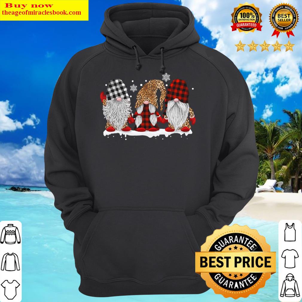 three gnomes in leopard printed buffalo plaid christmas gift shirt hoodie