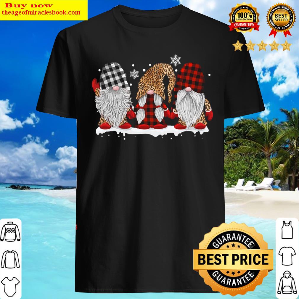 Three Gnomes In Leopard Printed Buffalo Plaid Christmas Gift Shirt Shirt