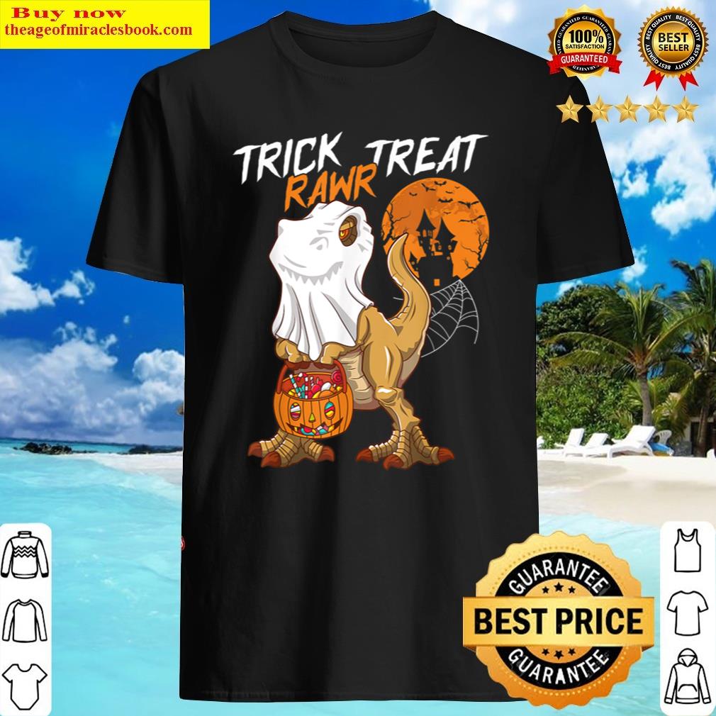 Trick Rawr Treat T Rex Dinosaur Ghost Boys Funny Halloween Shirt