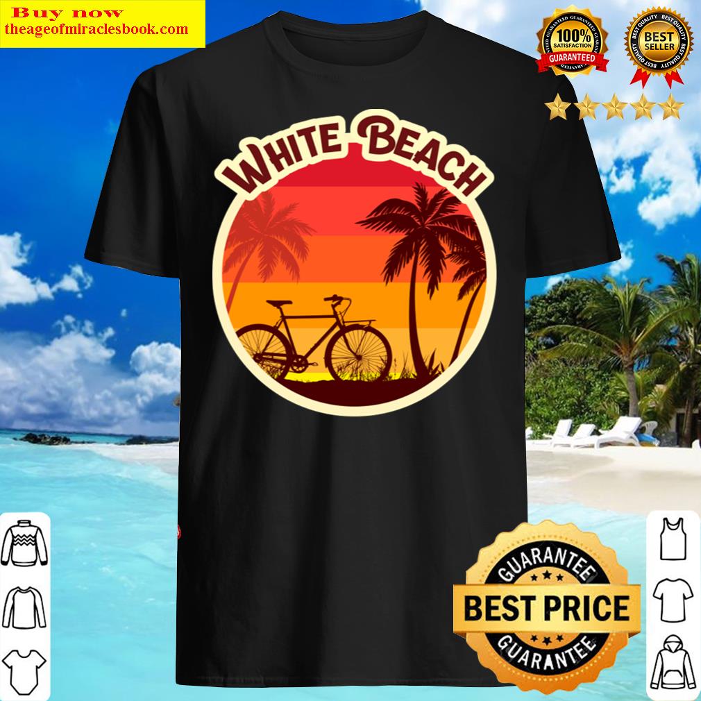 White Beach Sunshine In A Beach With A Lonely Palm Tree And Bicycle Shirt