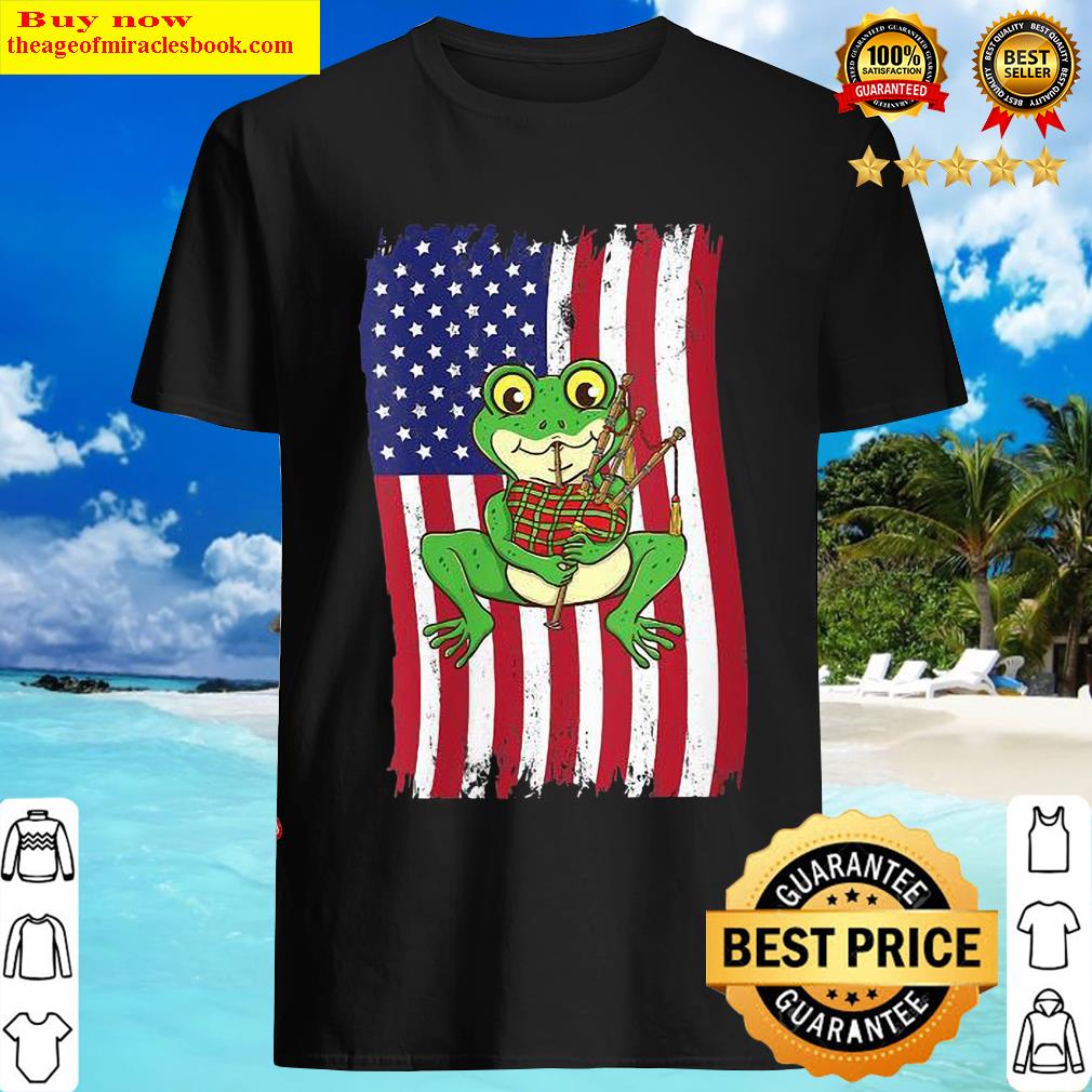 Womens American Flag Frog Playing Bagpipe Shirt