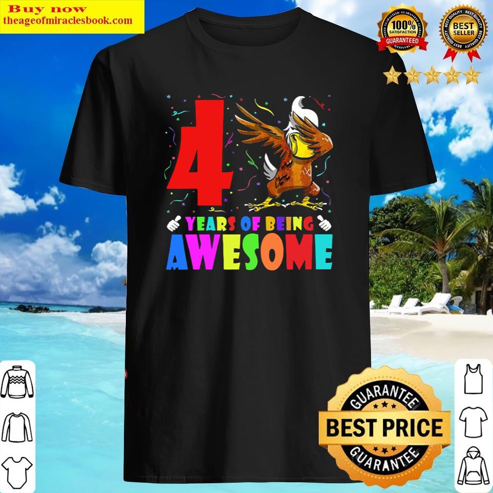 Youth 4th Birthday Party Dabbing Eagle 4 Years Old Girls Boys Shirt