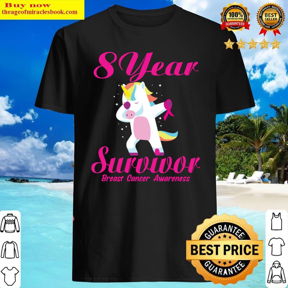 8 years survivor breast cancer awareness unicorn shirt