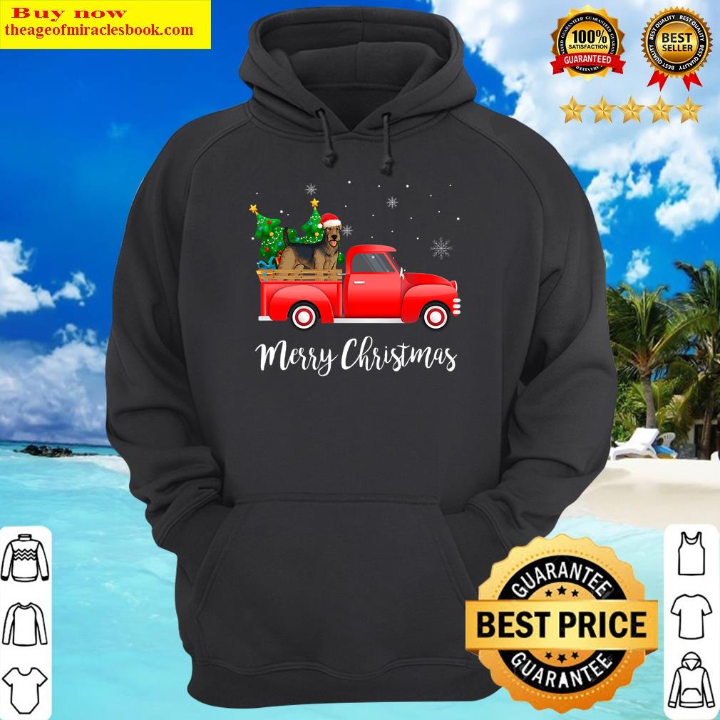 airedale terrier dog riding red truck christmas hoodie