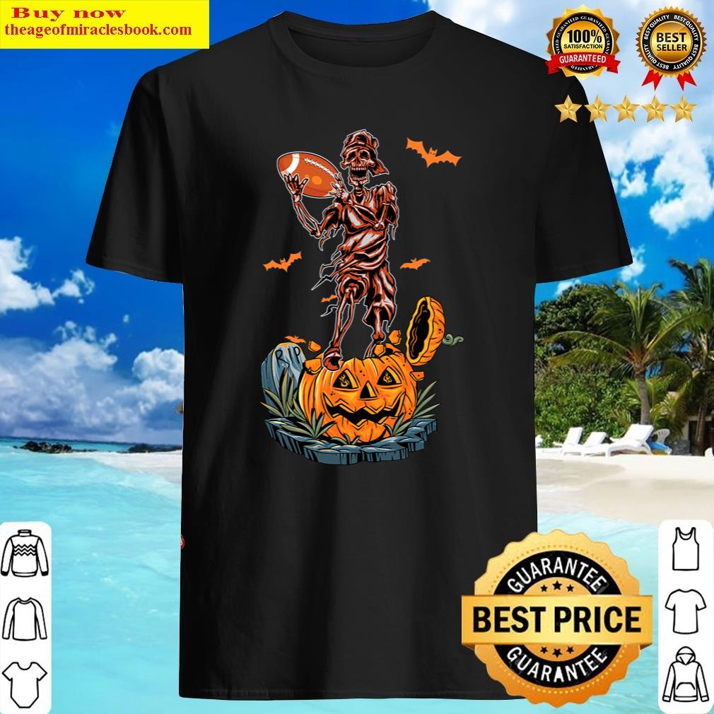 American Football Skeleton Halloween Pumpkin & Bat Shirt