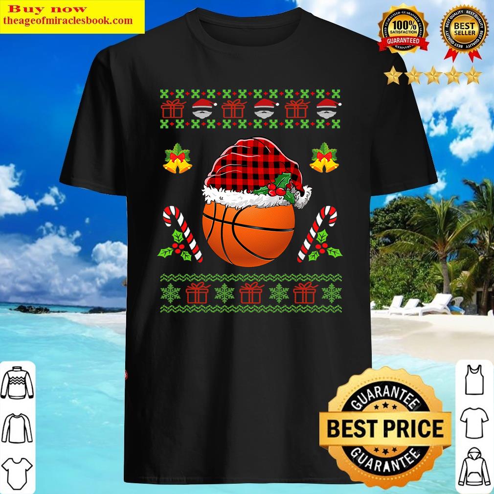 Basketball Santa Red Plaid Ugly Funny Christmas Boys Shirt