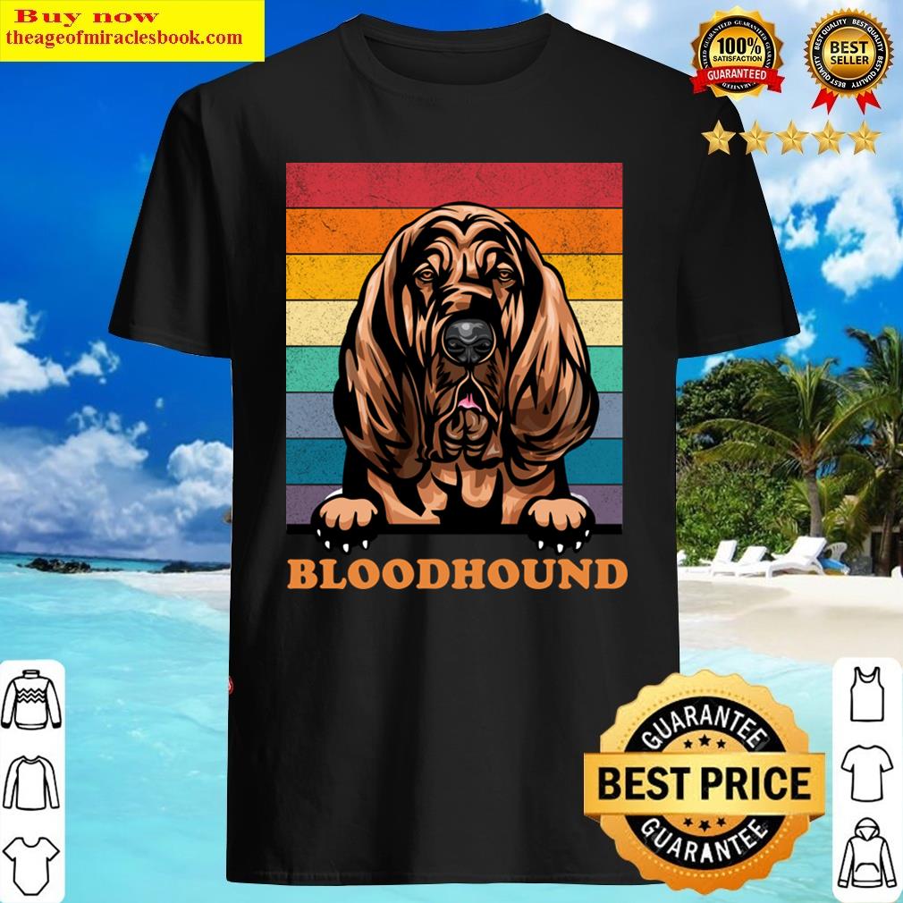 Bloodhound Distressed Retro Sunset Dog Face Design. Shirt