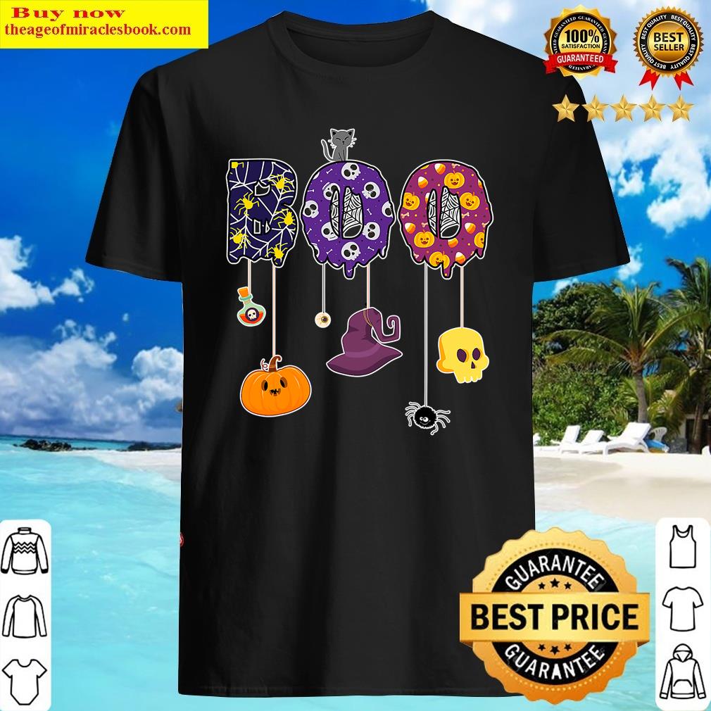 Boo Halloween Costume Spiders, Ghosts, Pumkin & Witch Hat Shirt