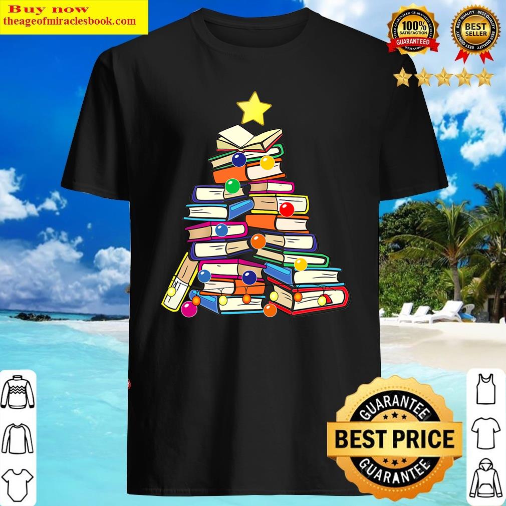 Book Christmas Tree Christmas Lights Book Lover Christmas Shirt