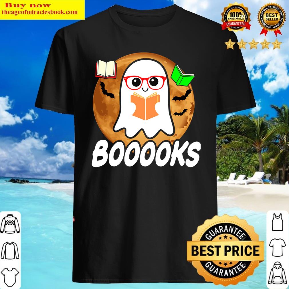 Booooks Ghost Boo Read Books Library Teacher Halloween Cute Shirt