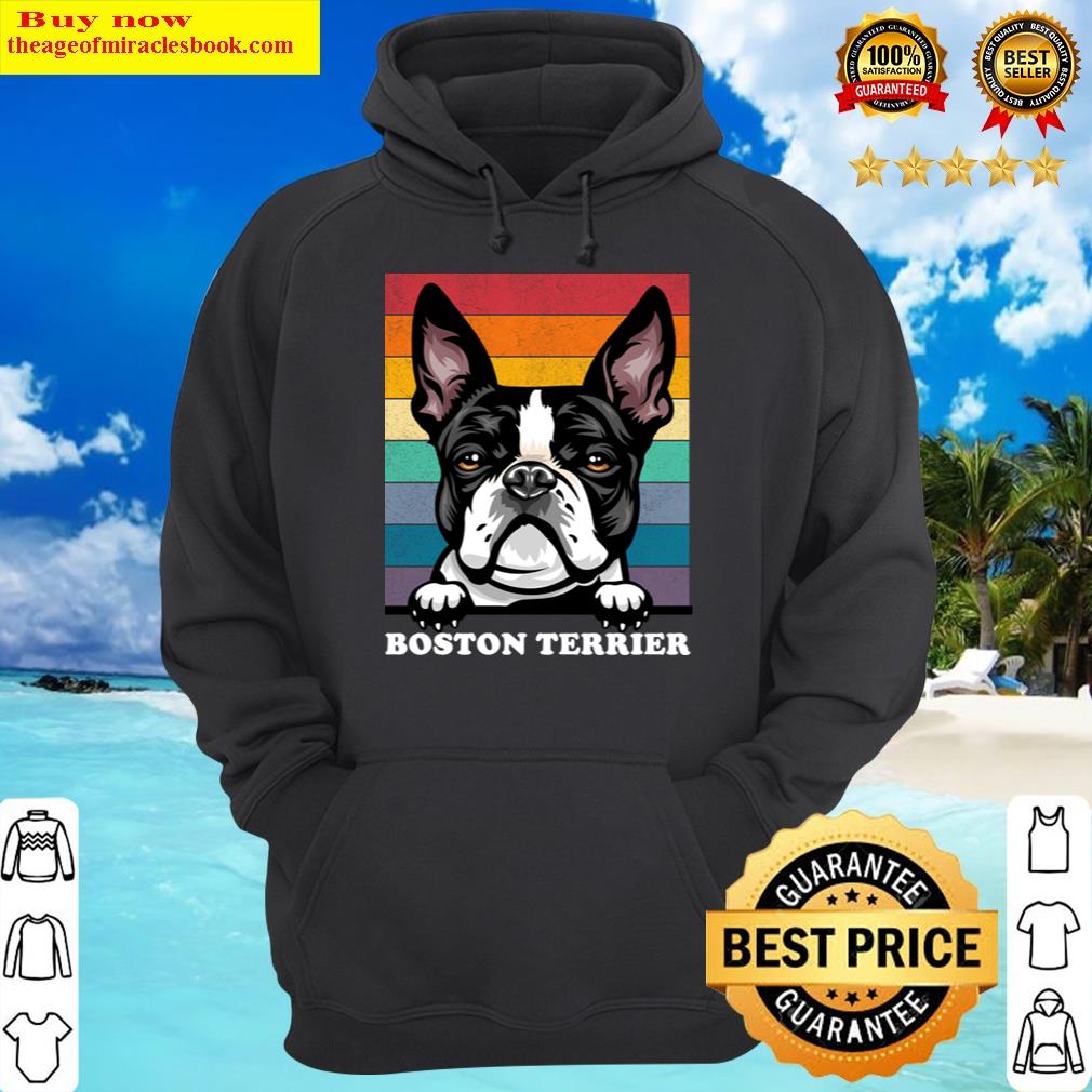 boston terrier distressed retro sunset dog face design hoodie