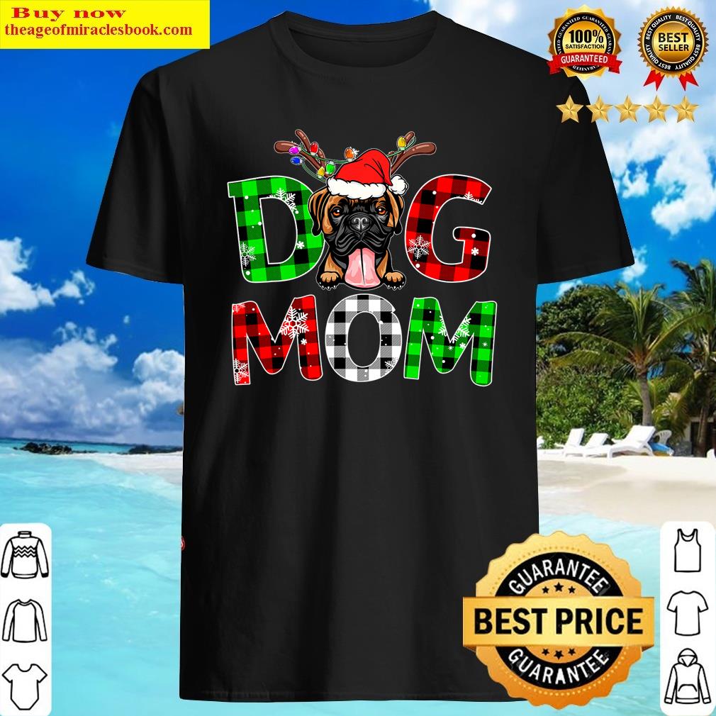 Boxer Dog Mom Buffalo Plaid Xmas Pajama Reindeer Horn Shirt