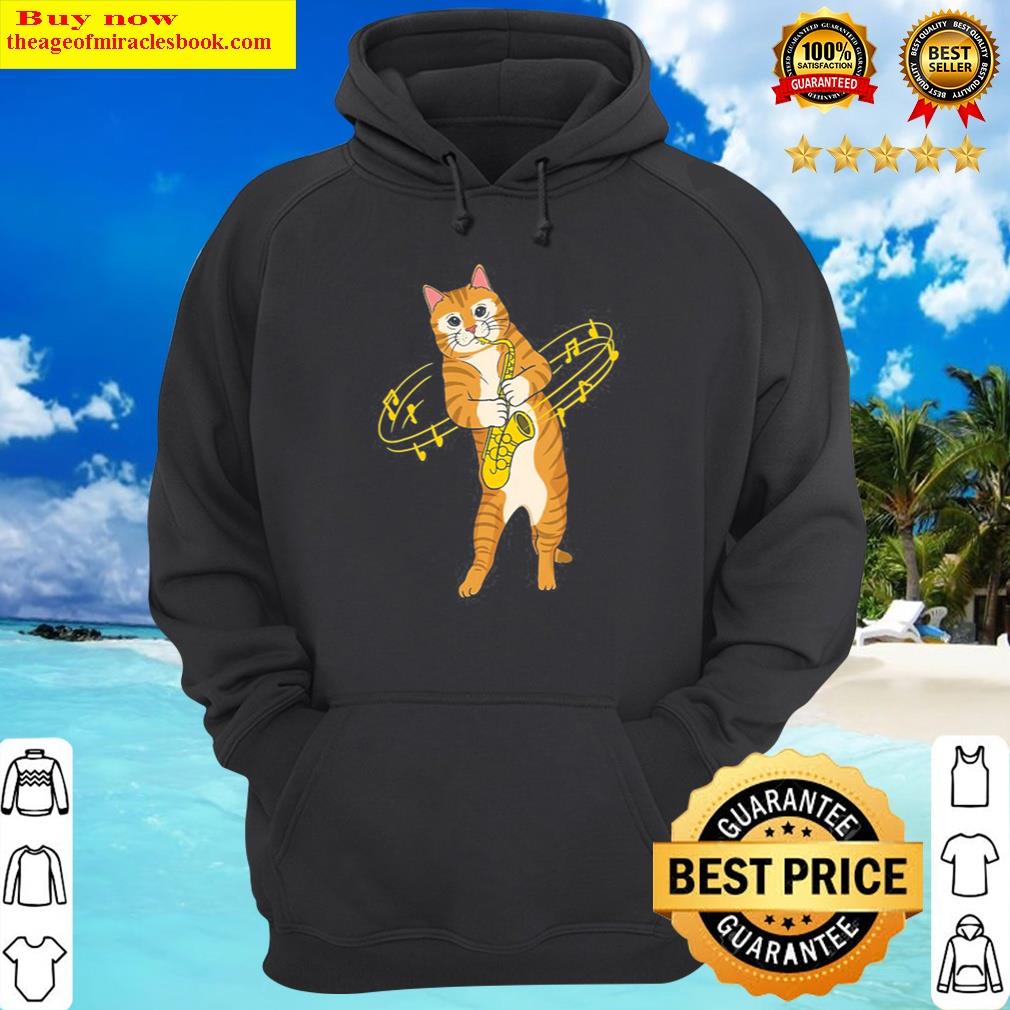 cat playing saxophone cat musician marching band hoodie