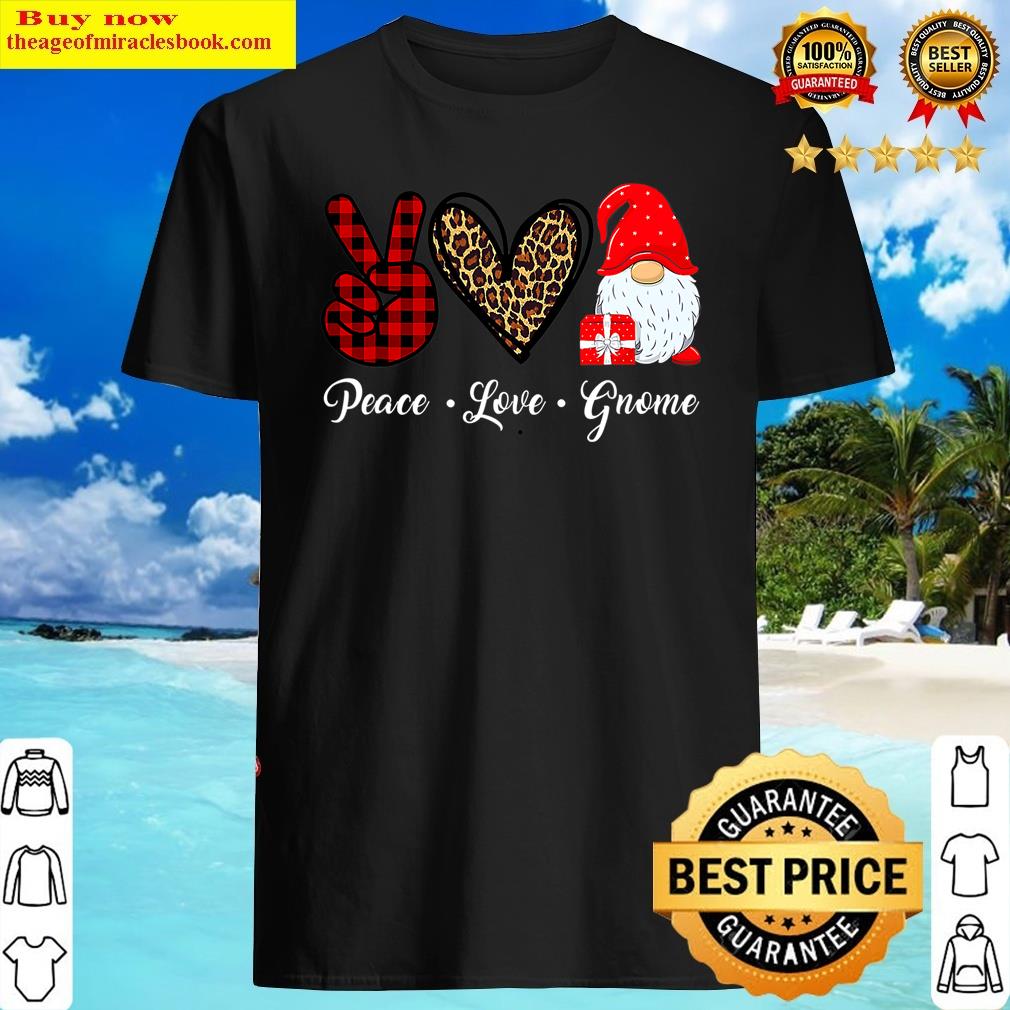 Christma Peace Love Gnome Leopard Plaids Pajama Xmas Family Shirt