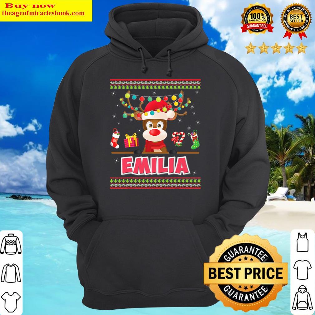 cute reindeer emilia merry christmas light santa hat hoodie