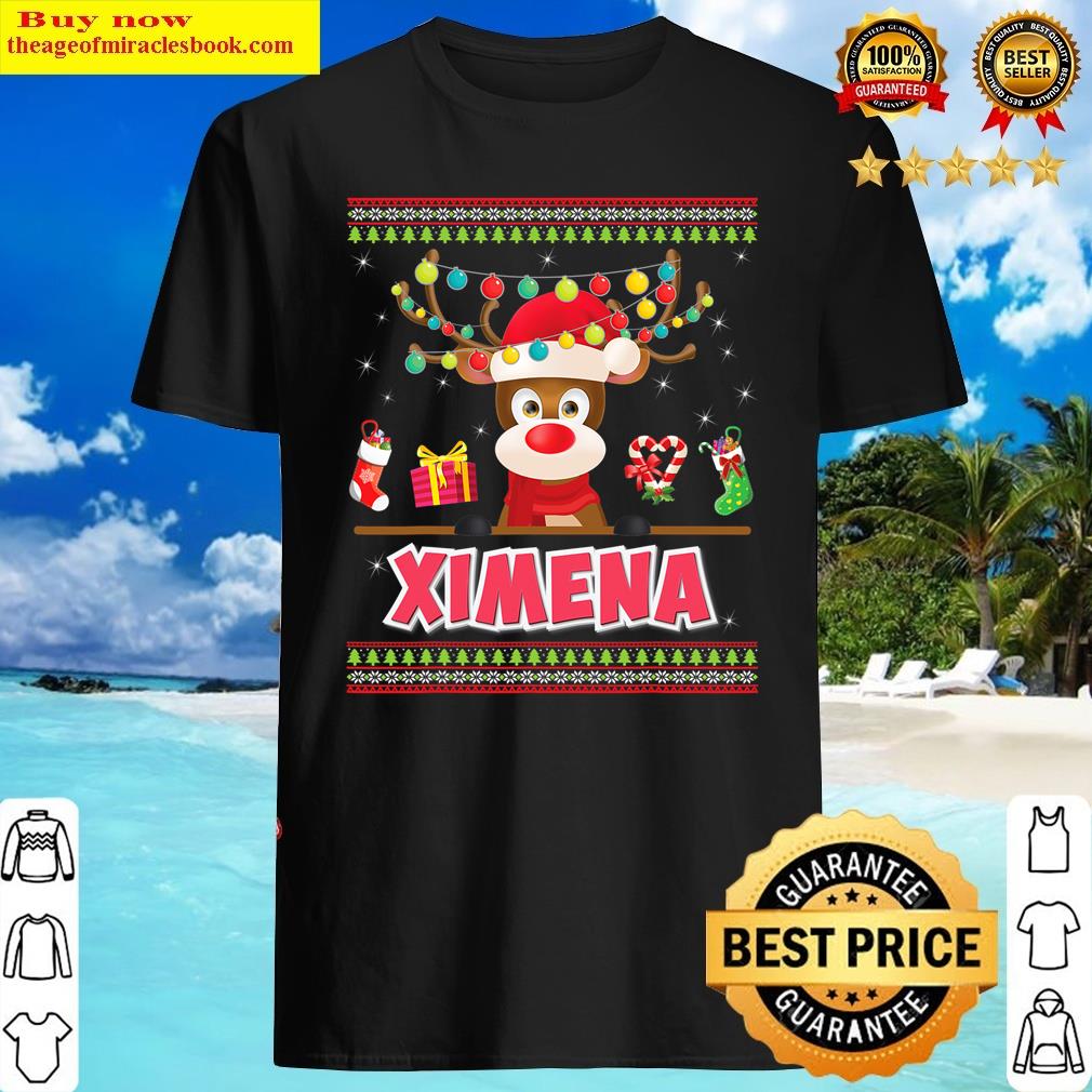 Cute Reindeer Ximena Merry Christmas Light Santa Hat Shirt