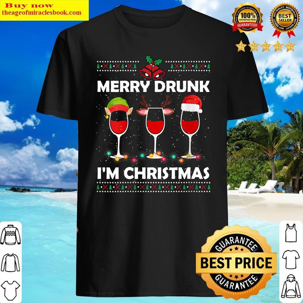 Drinking Wine Santa Hat Ugly Christmas Costume Holiday Shirt