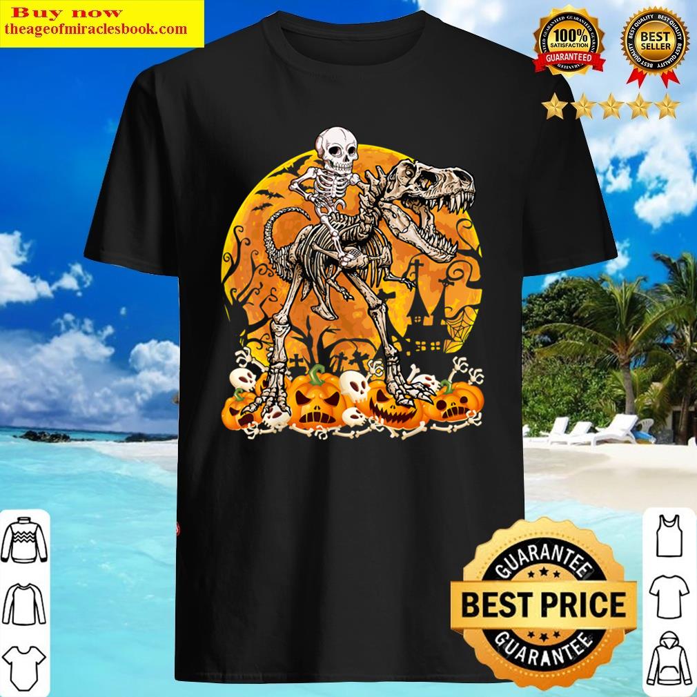 Funny Skeleton Riding T-rex Halloween Shirt