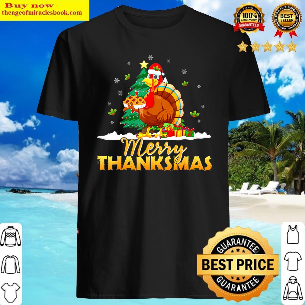 Funny Turkey Santa Merry Thanksmas Christmas Thanksgiving Shirt