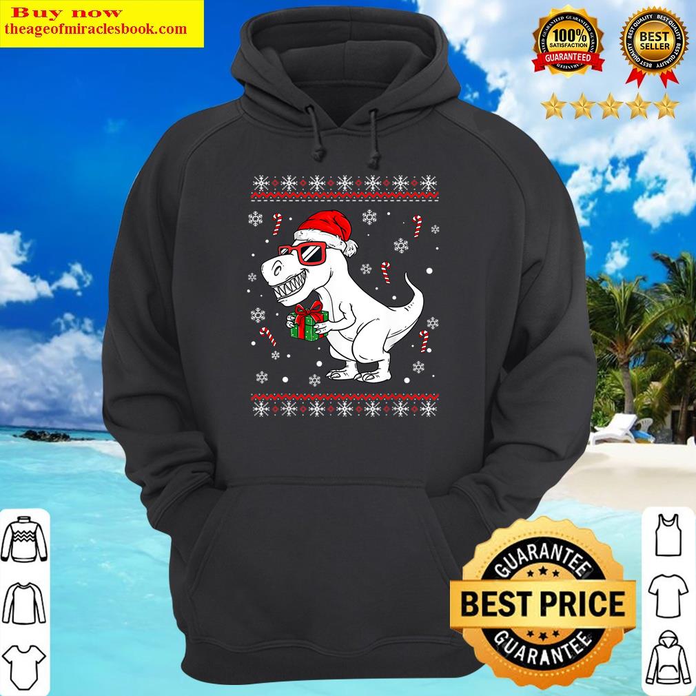 funny xmas lighting santa hat ugly t rex dinosaurs christmas hoodie