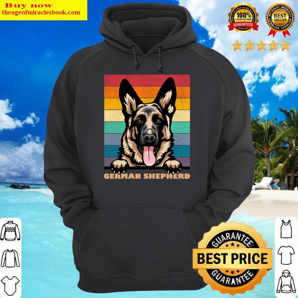german shepherd distressed retro sunset dog face design hoodie