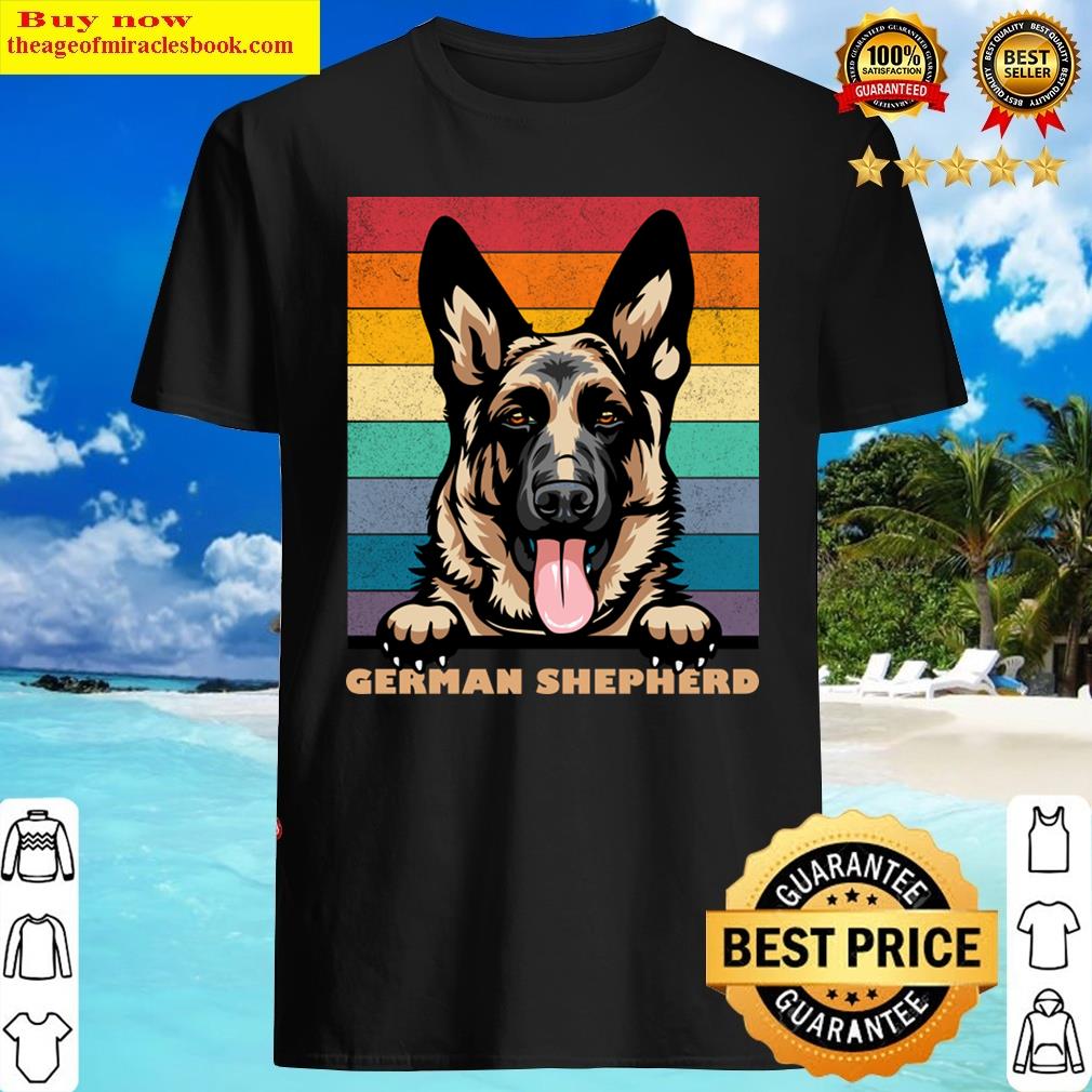 German Shepherd Distressed Retro Sunset Dog Face Design Shirt