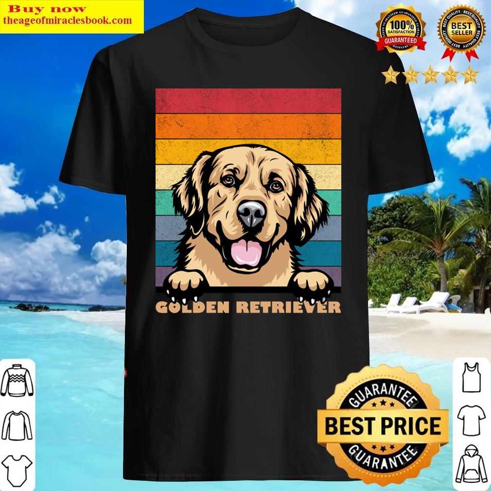 Golden Retriever Distressed Retro Sunset Dog Face Design Shirt