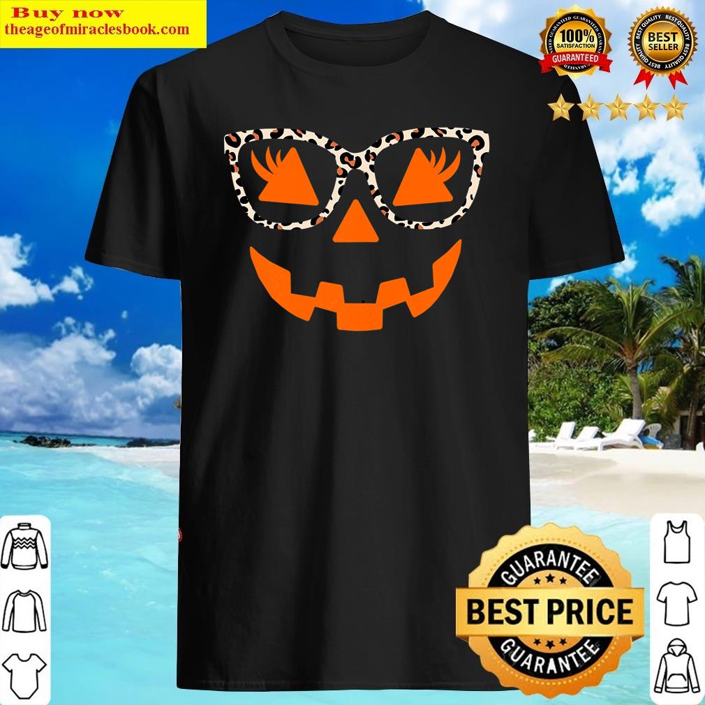 Halloween Costume Jack O’ Lantern Pumpkin Face Women Leopard Shirt