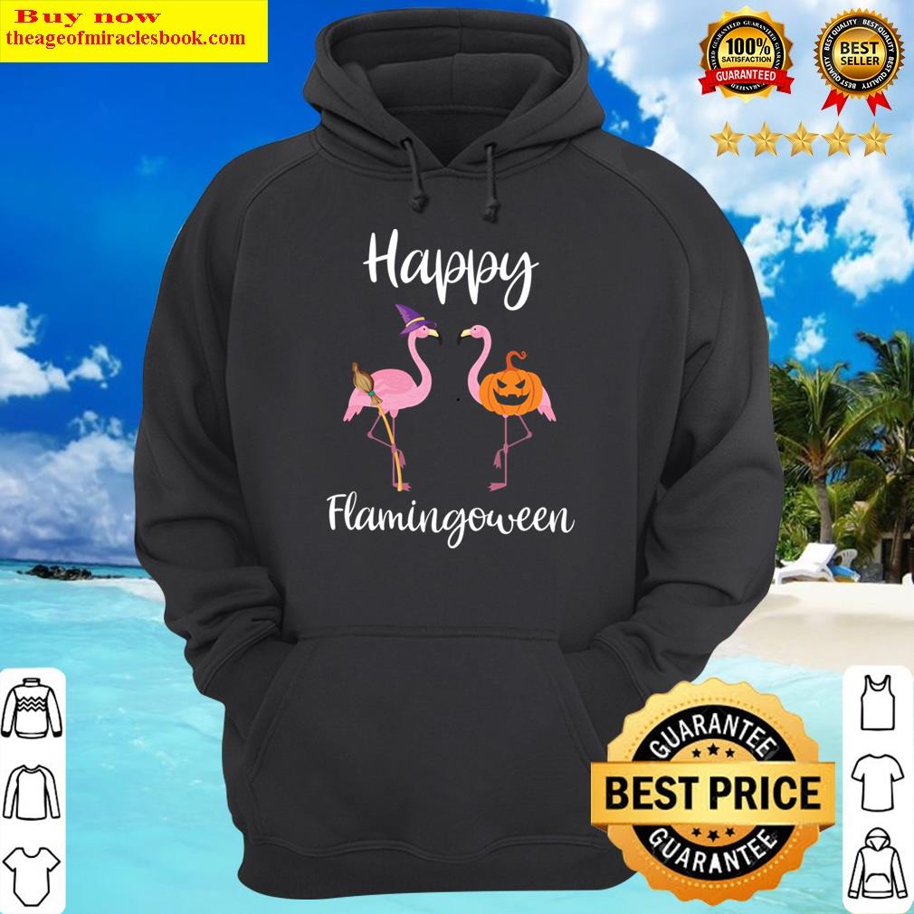 happy flamingoween flamingo witch and pumpkin halloween bird hoodie