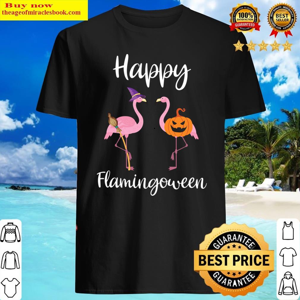 Happy Flamingoween Flamingo Witch And Pumpkin Halloween Bird Shirt