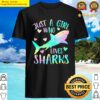 just a girl who loves sharks cute shark lover girls themed v neck shirt