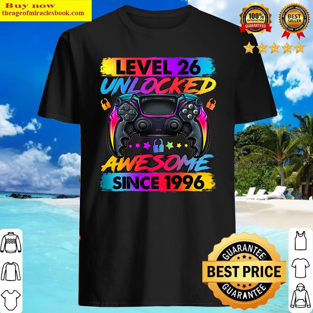 Level 26 Unlocked Awesome Since 1996 26th Birthday Gaming Shirt