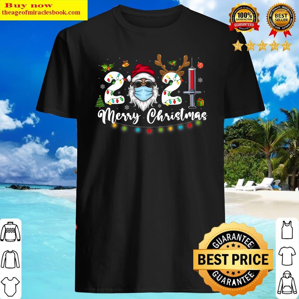 Merry Christmas 2021 Santa Claus In Mask Festive Tree Lights Shirt