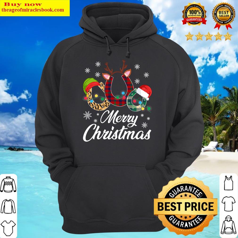 Merry Christmas Horse Hoof Red Plaid Santa Hat Leopard Xmas Shirt Hoodie
