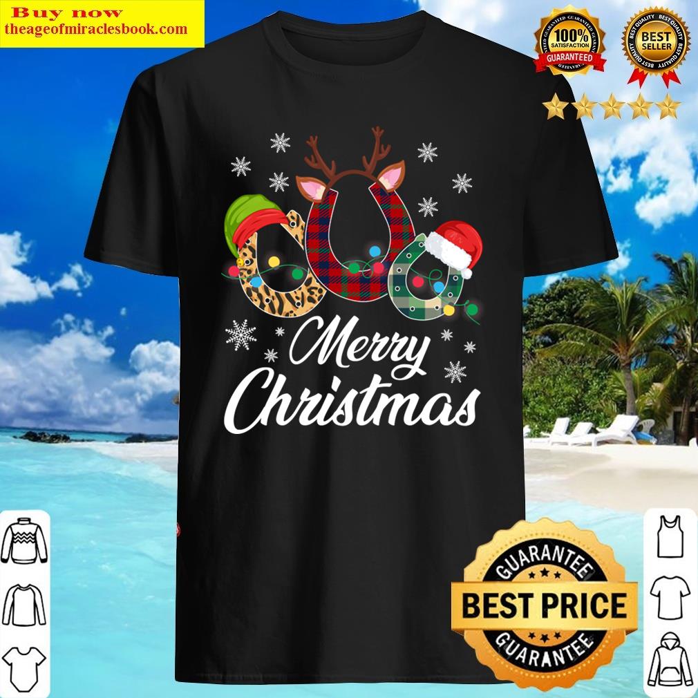 Merry Christmas Horse Hoof Red Plaid Santa Hat Leopard Xmas Shirt Shirt