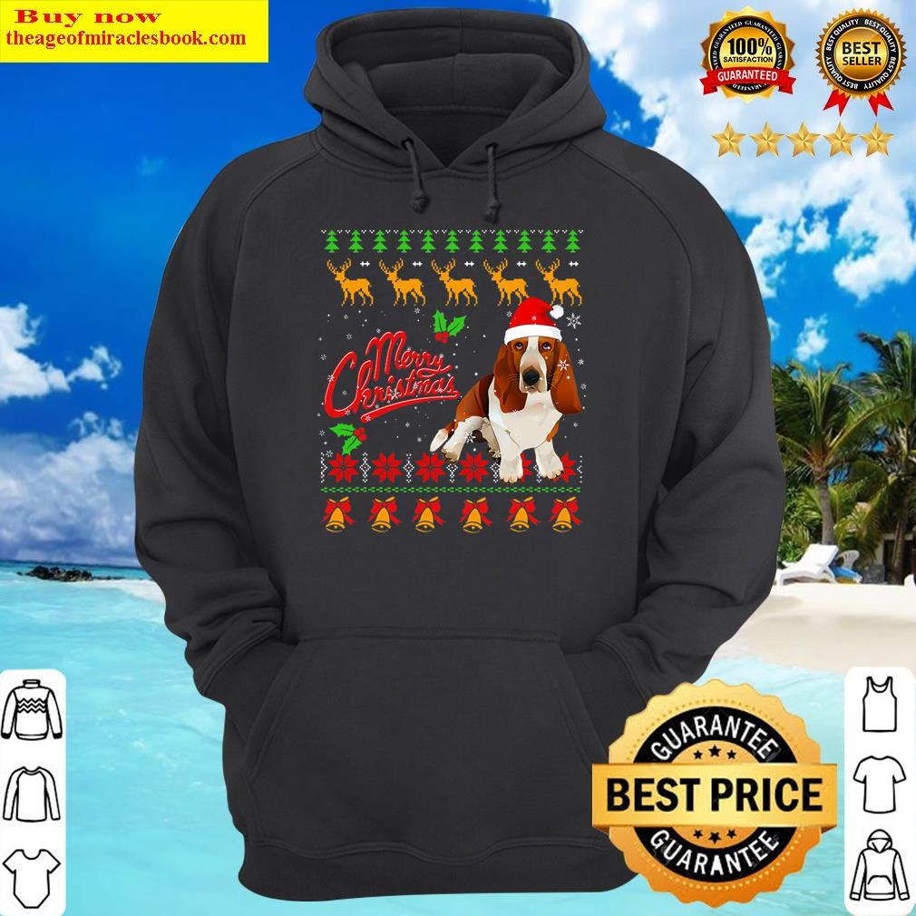 merry christmas lighting ugly basset hound christmas hoodie