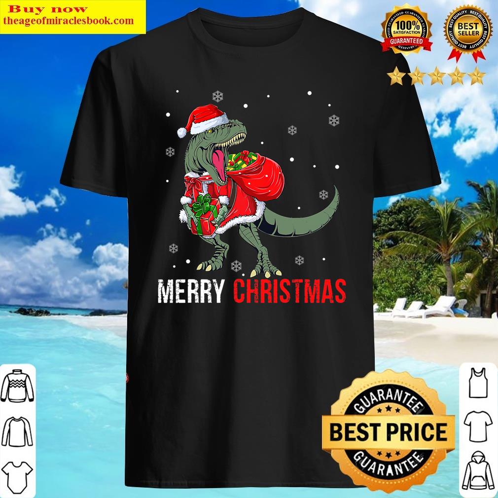 Merry Christmas Santa T Rex Dinosaur Funny Boys Kids Xmas Shirt