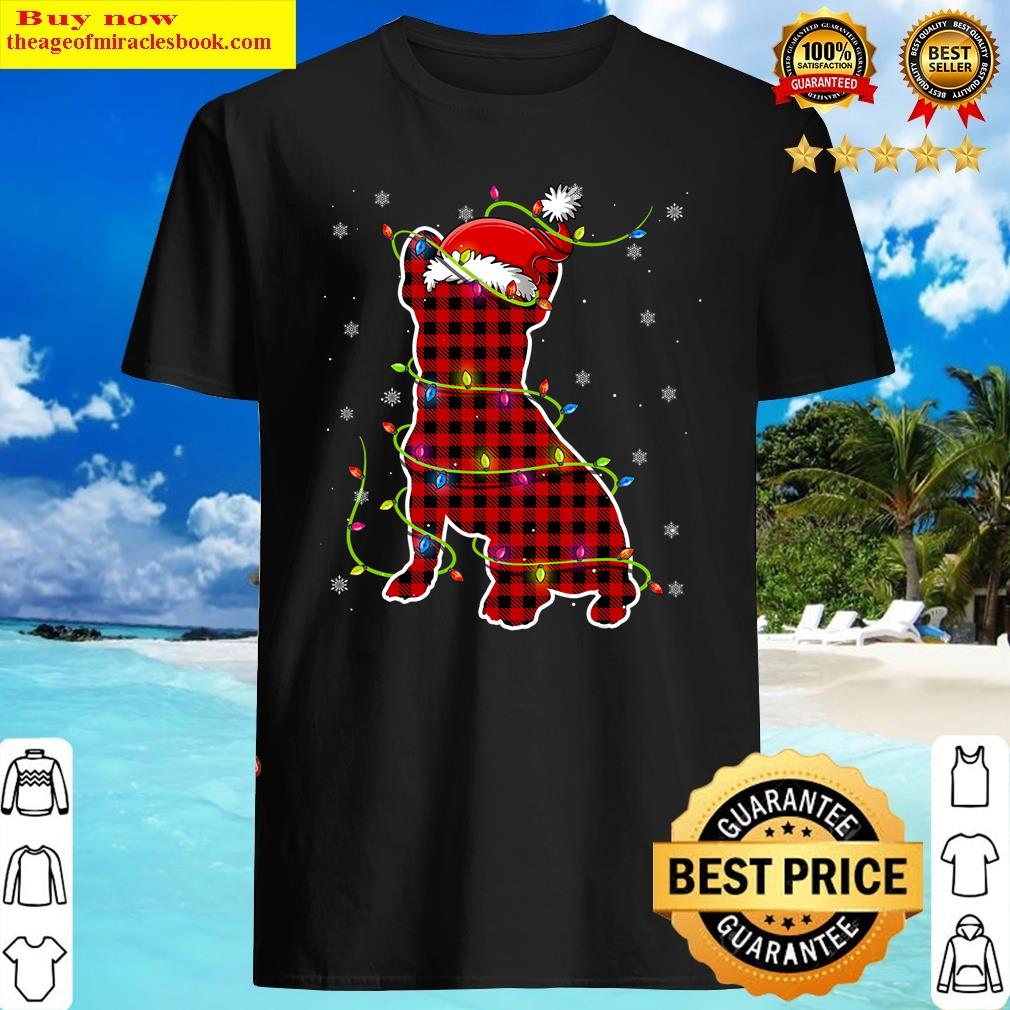 Red Buffalo Plaid Bulldog Santa Christmas Pajama Matching Shirt