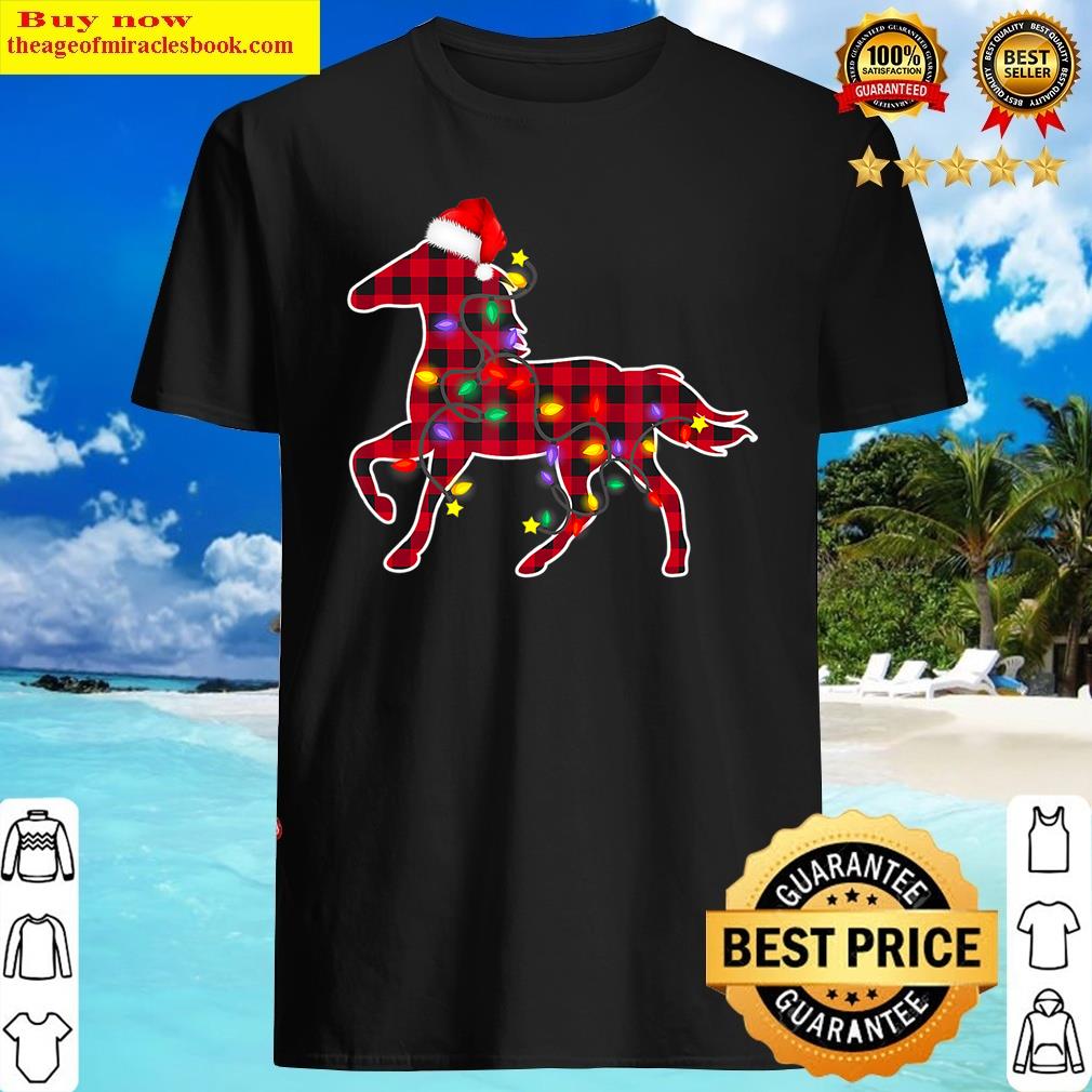 Red Buffalo Plaid Horse Christmas Pajamas Xmas Lights Family Shirt